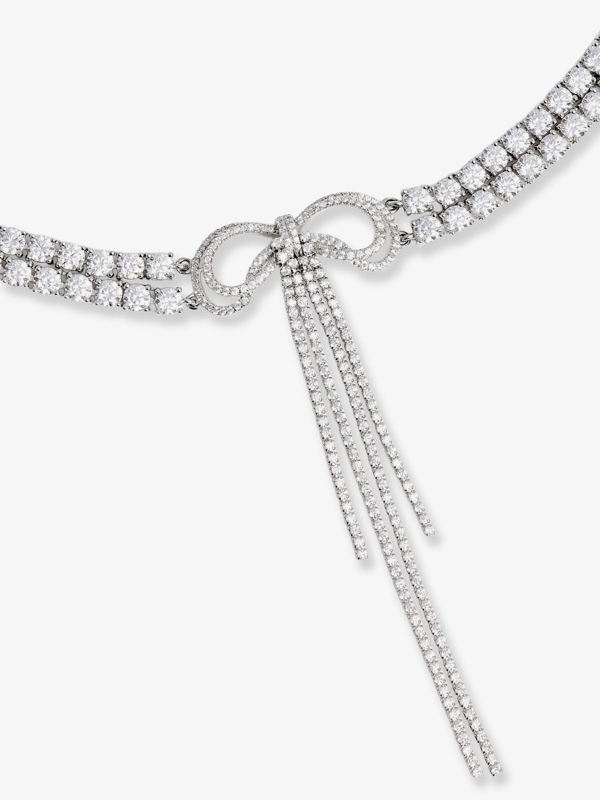 Self-Portrait Double Crystal Bow Choker - Silver