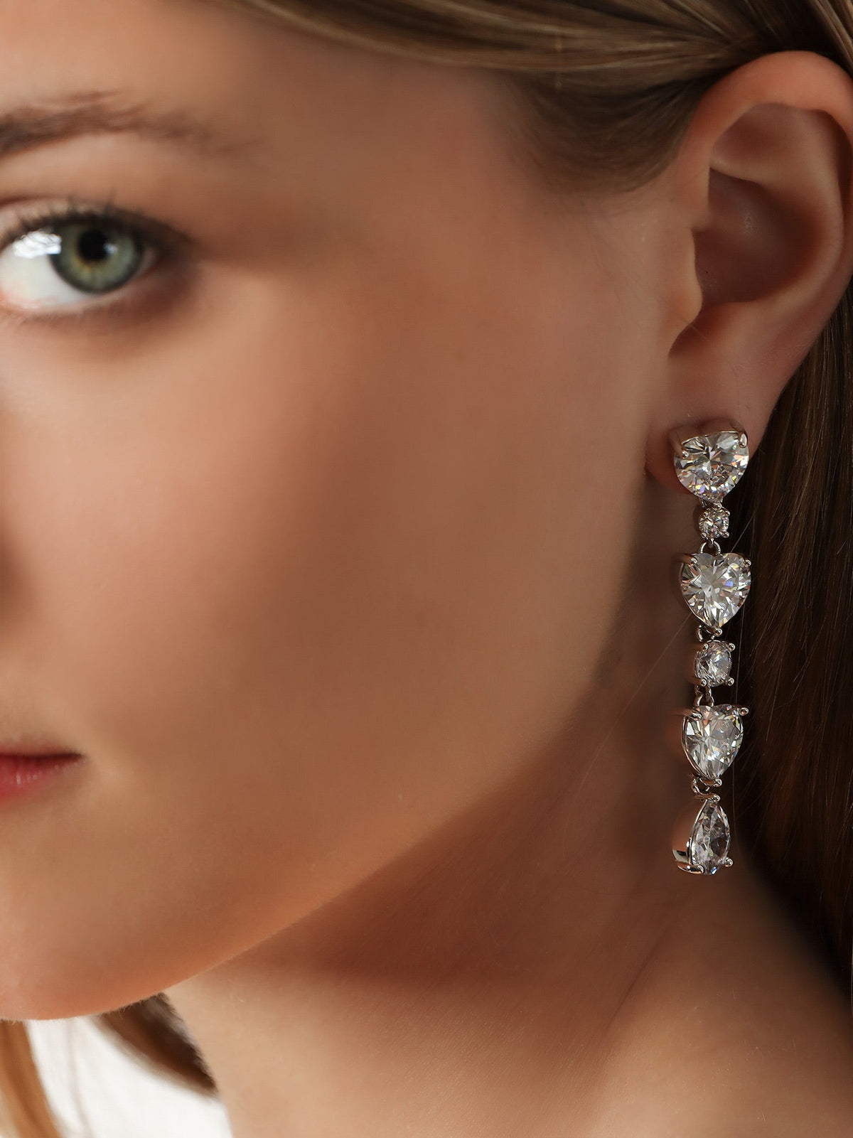 Self-Portrait Crystal Heart Tiered Earrings - Silver