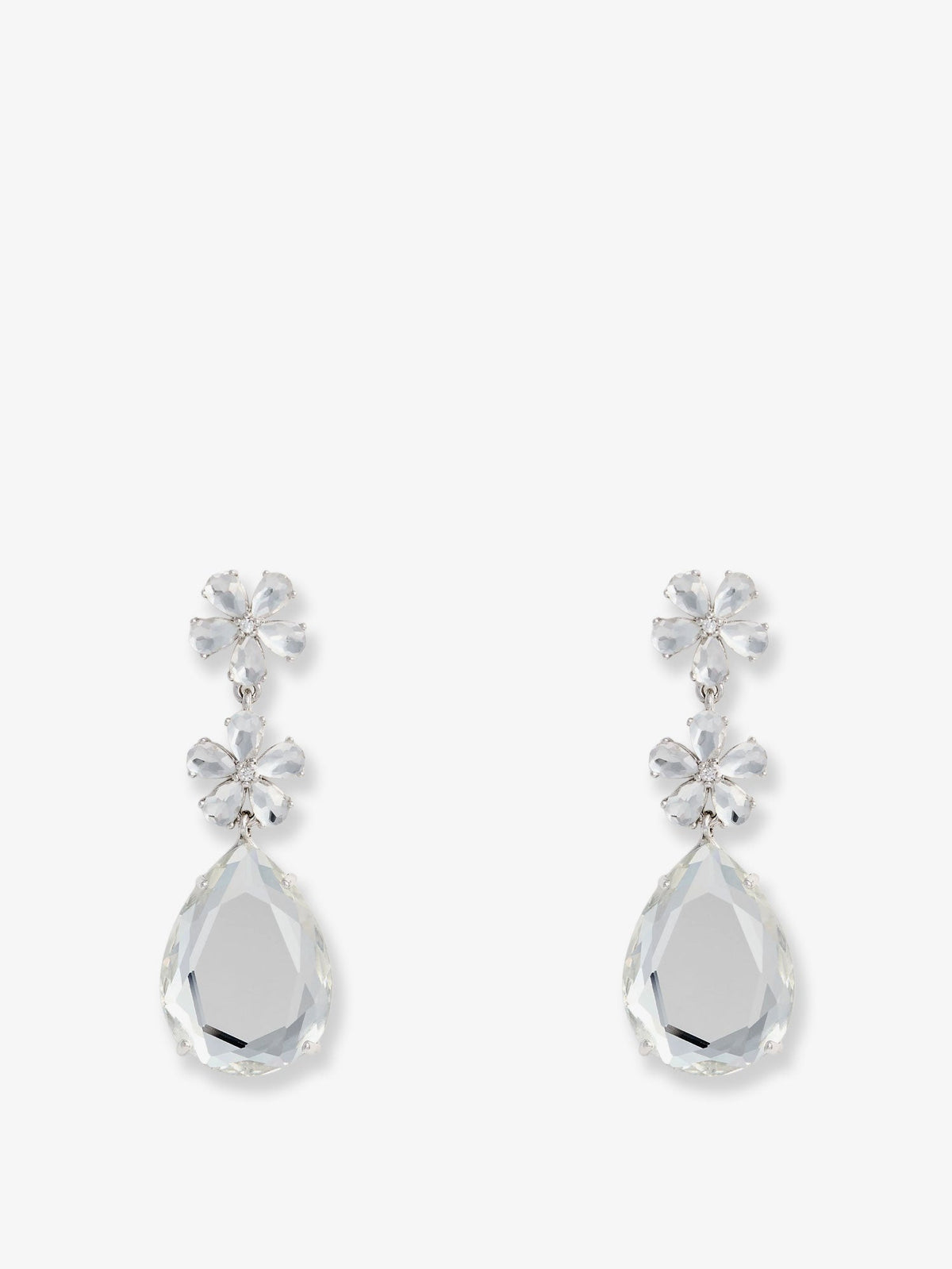 Self-Portrait Crystal Flower Tiered Earrings - Silver