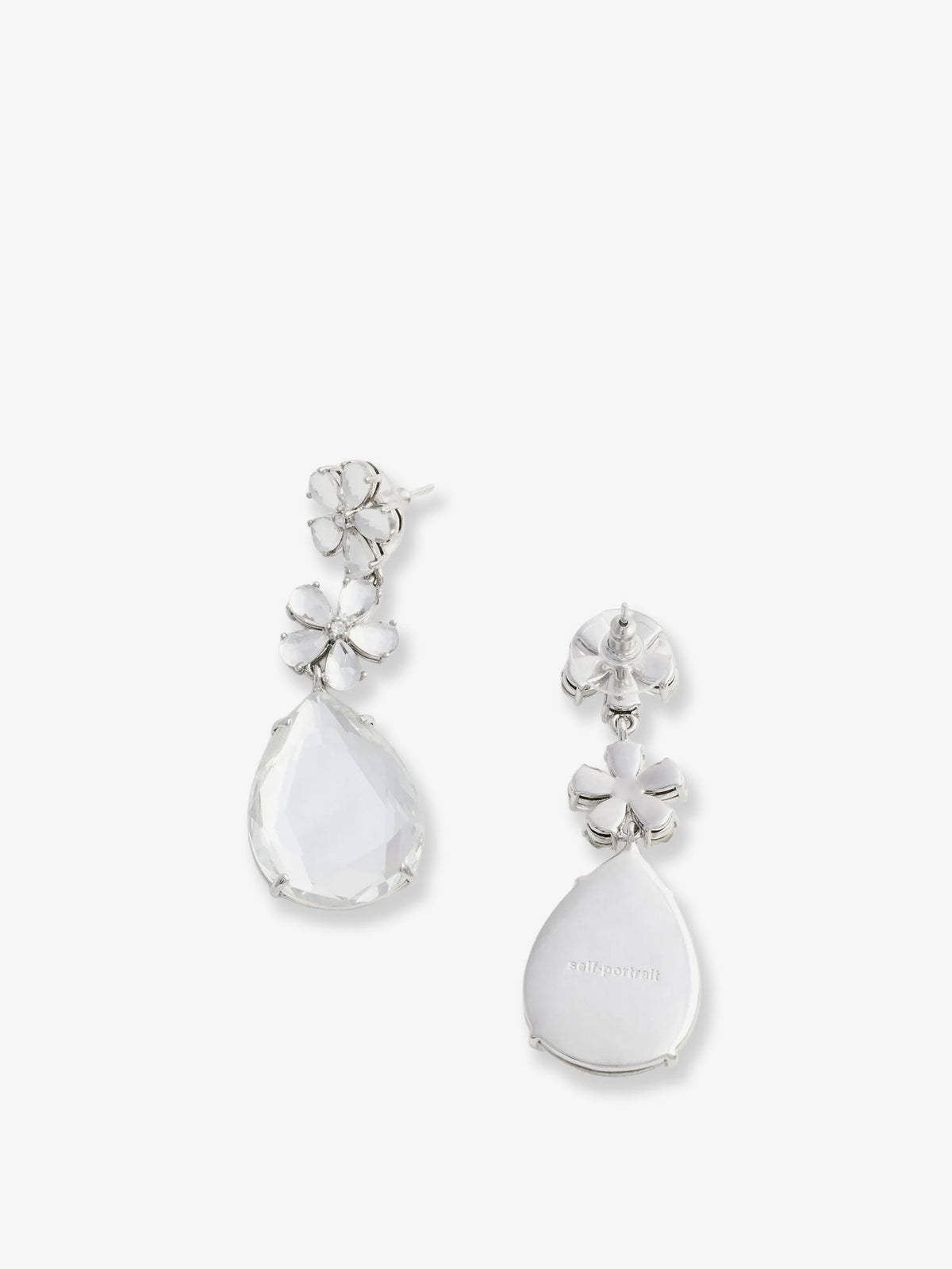 Self-Portrait Crystal Flower Tiered Earrings - Silver