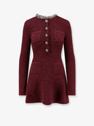 Self-Portrait Knitted bordeaux dress with Jewel details - Burgundy