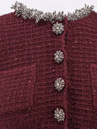 Self-Portrait Knitted bordeaux dress with Jewel details - Burgundy