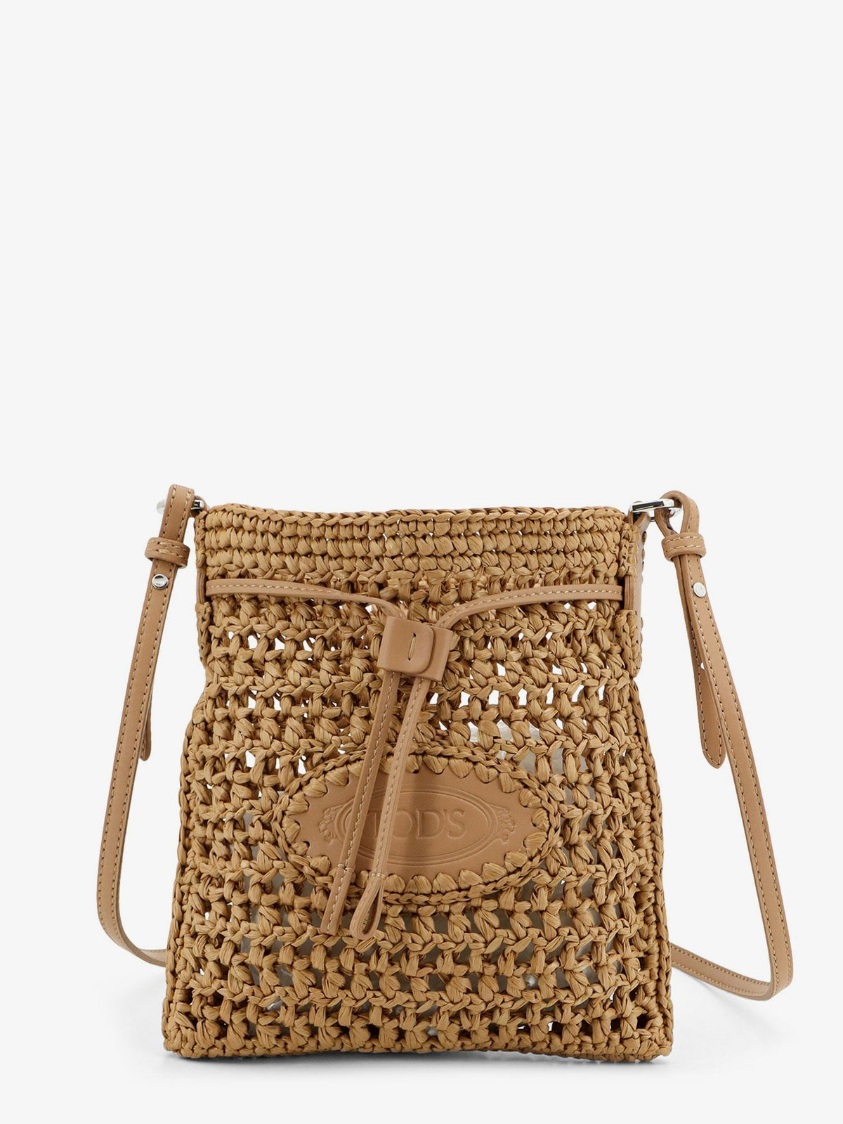 Tod's Raffia bucket bag with crochet motif - Beige