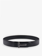 Tom Ford Leather belt with enameled logo - Black