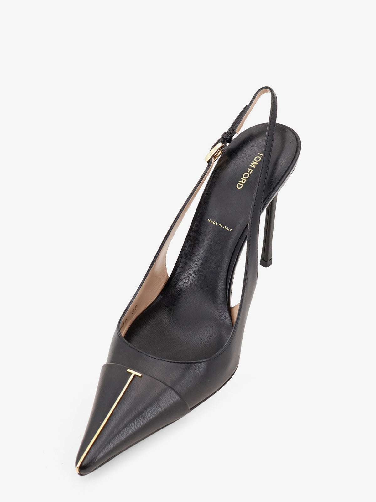 Tom Ford Leather pumps with metal T Logo detail - Black