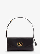 Valentino Garavani DeVain Leather Shoulder Bag with Metal VLogo Signature - Nero