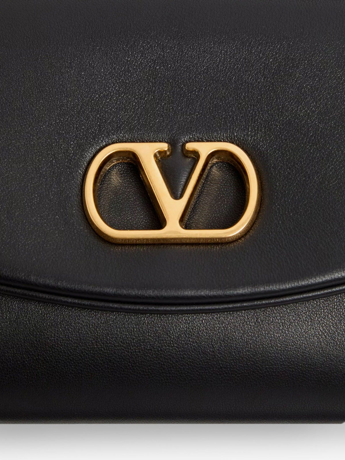 Valentino Garavani DeVain Leather Shoulder Bag with Metal VLogo Signature - Nero