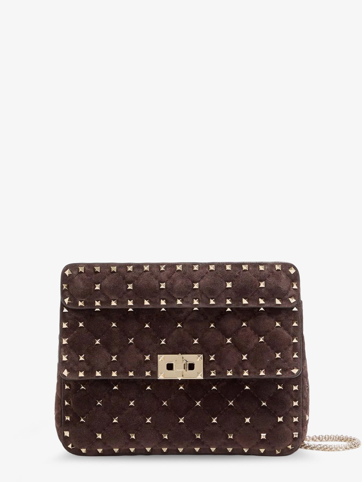 Valentino Garavani Rockstud Spike suede crossbody bag with iconic all-over studs - Ebonybrown