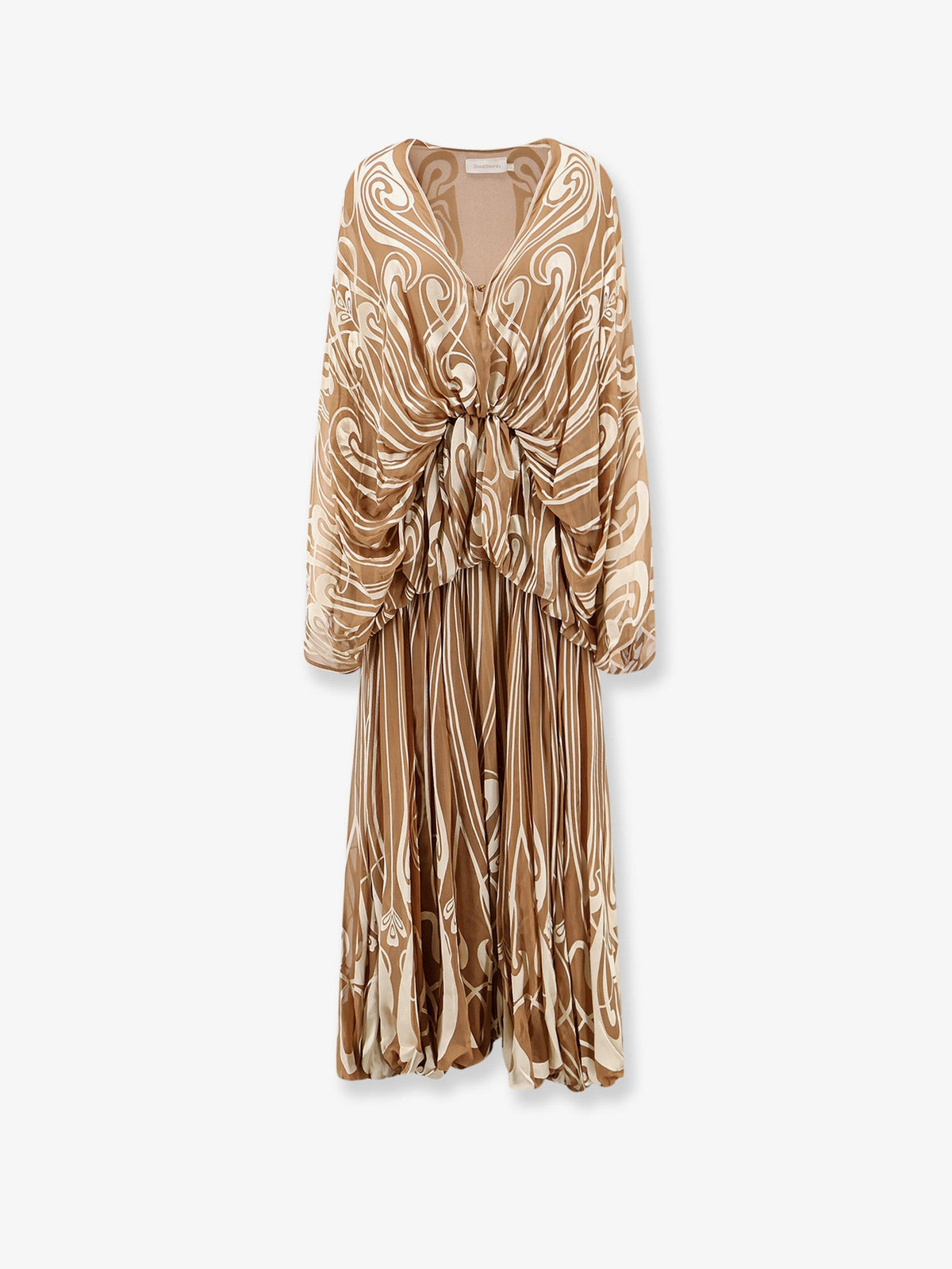 Zimmermann Momentum Burnout Bubble Gown silk dress - Tan Art Nouveau