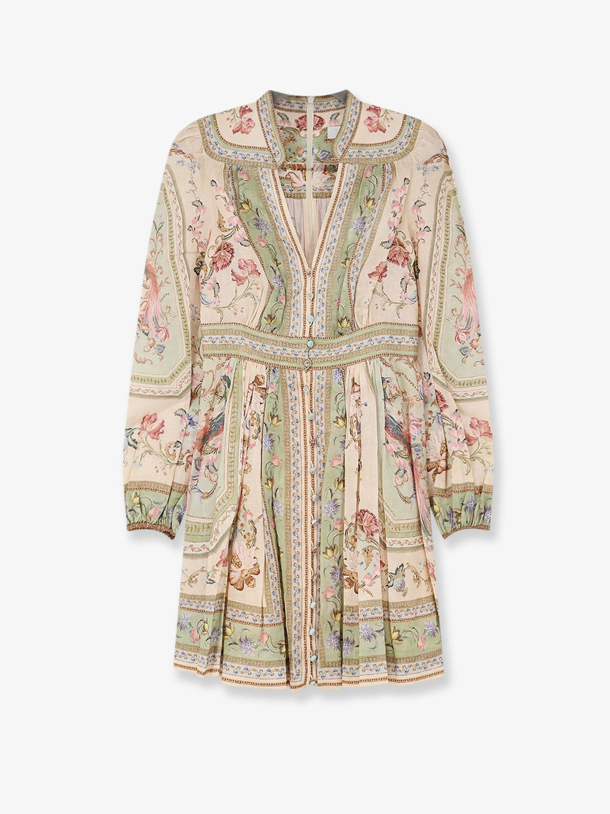 Zimmermann Roselight Plunge Tapestry Print Linen Dress - Sage Tapestry Floral