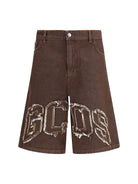GCDS Lounge logo denim Shorts - Dark Brown/Brown