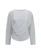 Ganni Asymmetric draped stretch cotton Top - Bright White