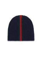 Gucci Ribbed wool Beanie with Web detail for Boy - Midnight Bl/D.Green
