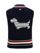 Thom Browne Hector striped V-neck Vest - Navy