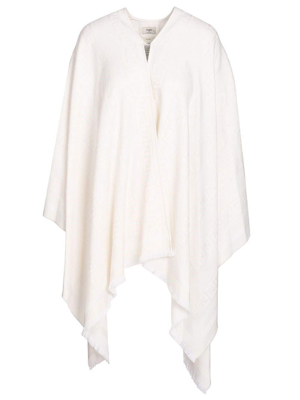 Fendi Ivory Ff Wool And Silk Poncho - White