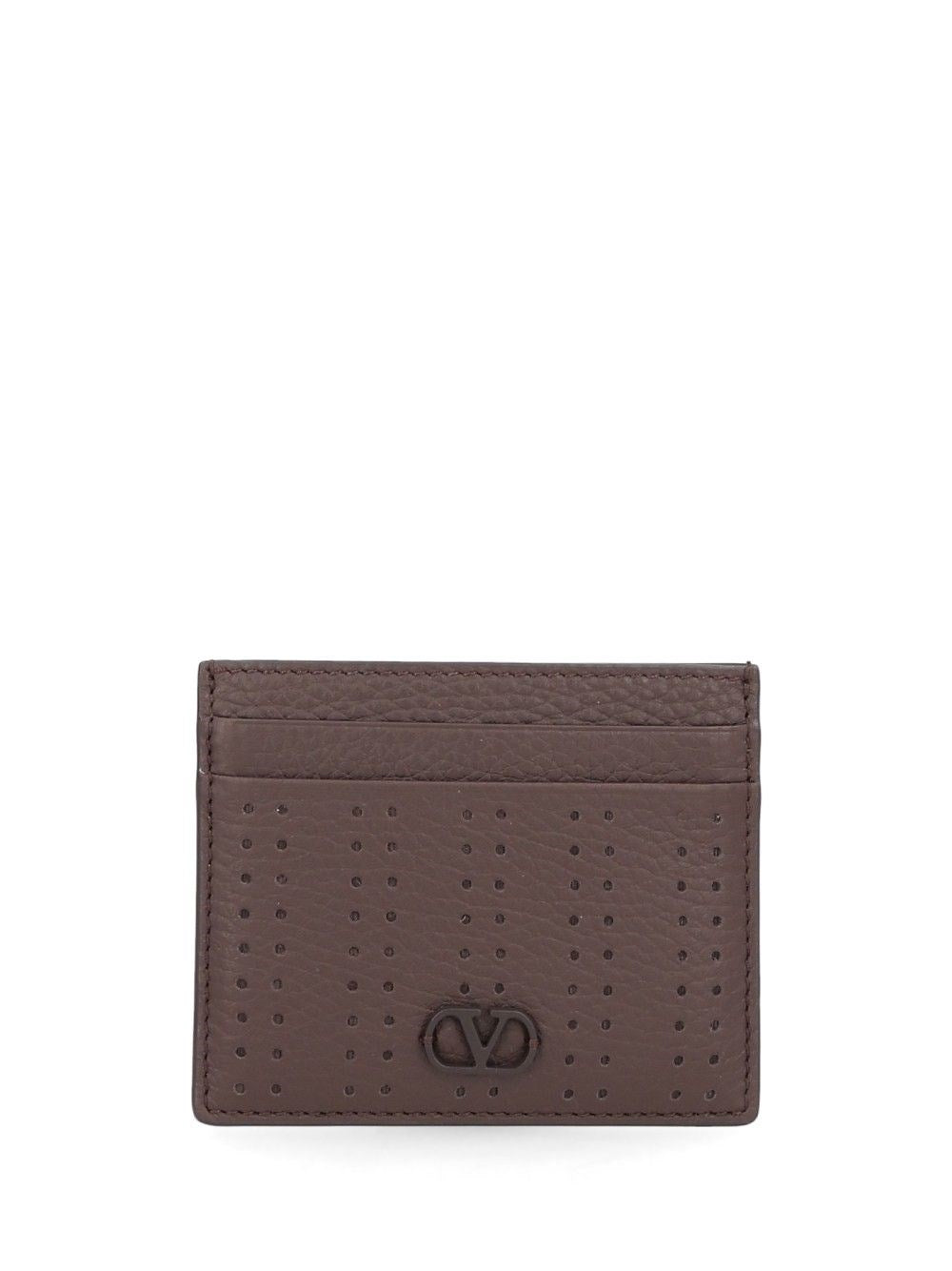 Valentino Garavani "Vlogo Perforated" Card Holder - Brown