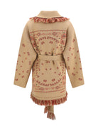 Alanui Icon jacquard Cardigan with belt - Camel/Multi