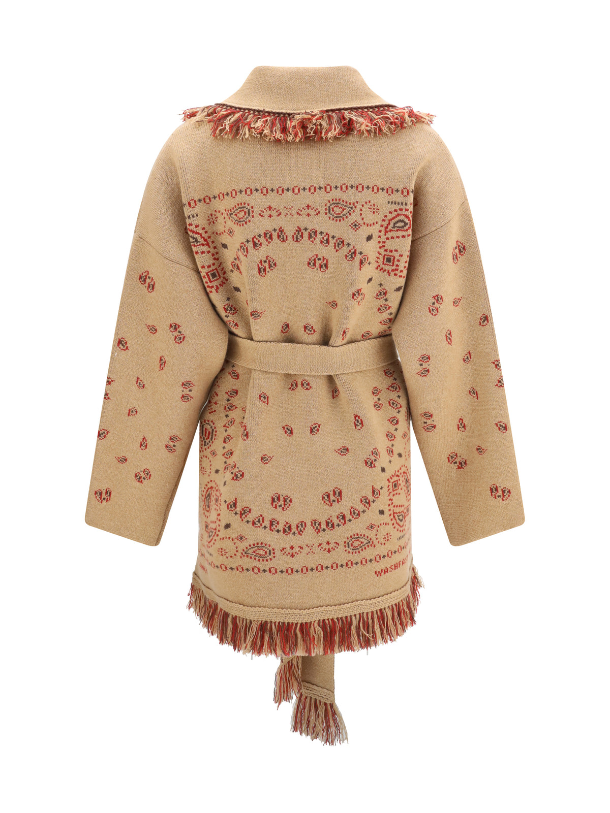 Alanui Icon jacquard Cardigan with belt - Camel/Multi