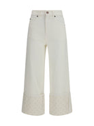 Tory Burch T Monogram Contrast Cuff Straight-Leg Jeans - White