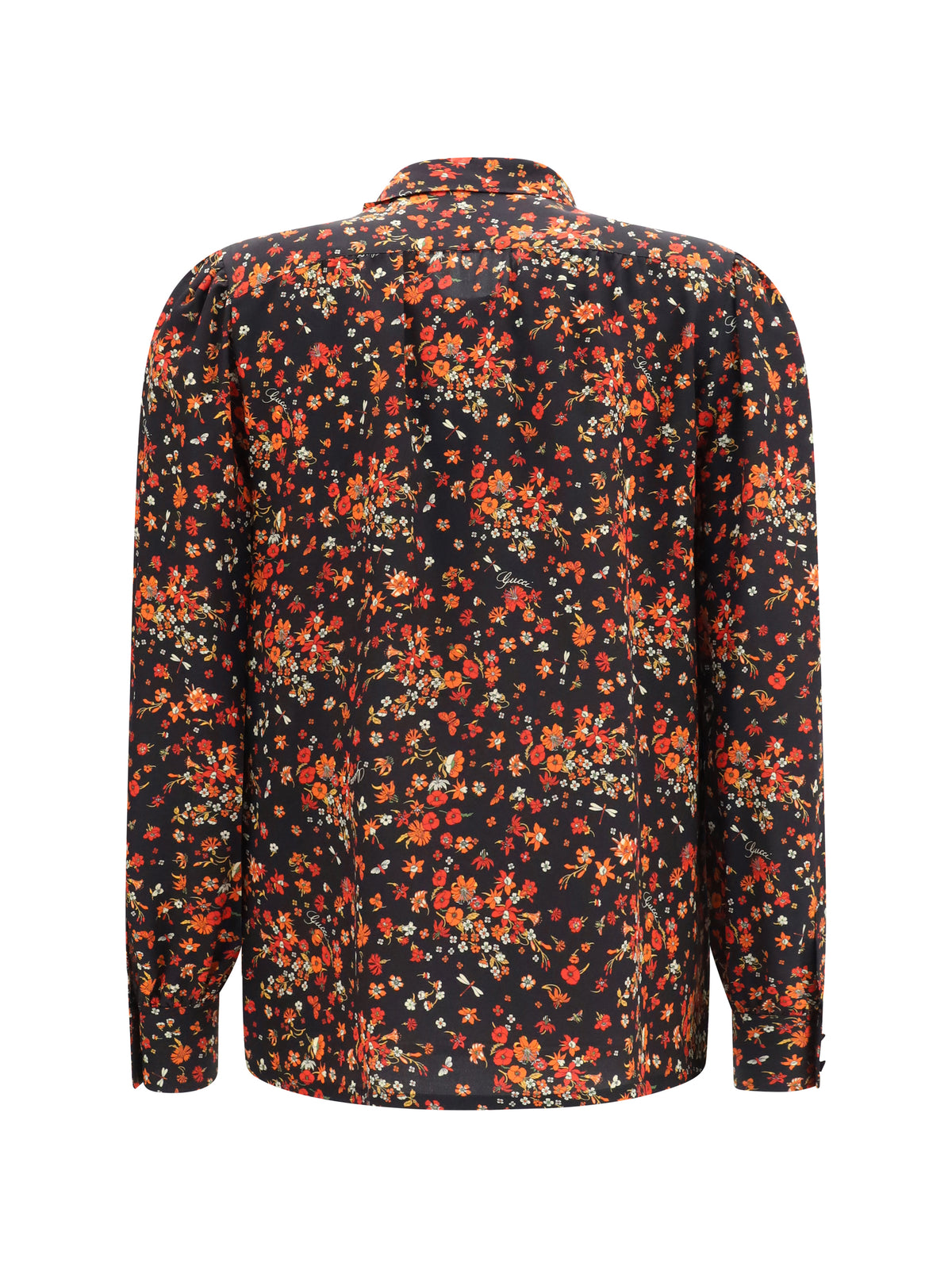 Gucci Silk Flora print Shirt with neck bow - Black/Red/Mc