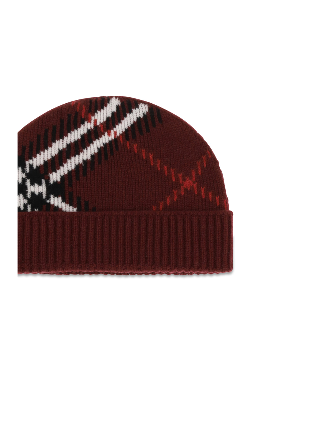 Burberry Cashmere Check Beanie - Oxblood Red