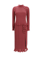Alessandra Rich Silk polka-dot midi Dress with appliqué bows - Burgundy-White