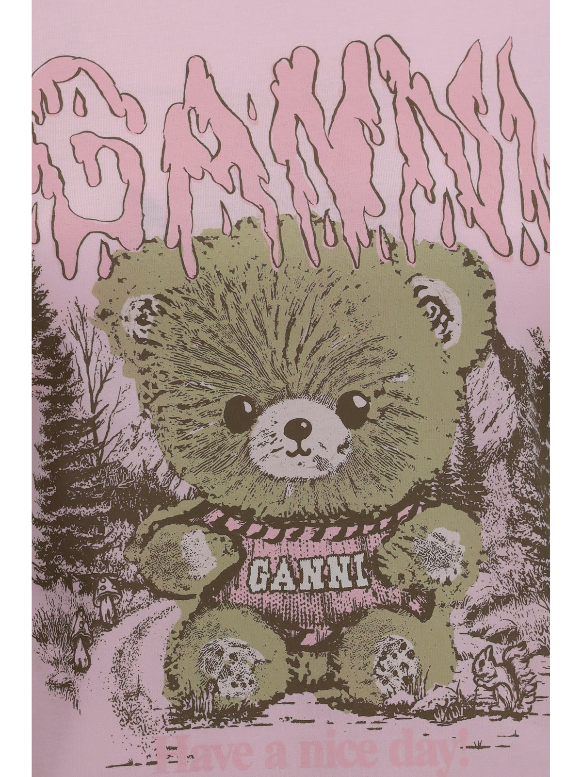 Ganni Teddy Forest baby fit cotton T-shirt - Chalk Pink