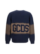 GCDS Logo Spray crewneck Sweater - Dark Blue/Brown