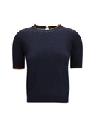Max Mara Studio Silk and wool T-shirt - Blue/Leather