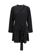 Ganni Draped-knot crepe mini Dress - Black