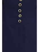 Alessandra Rich Silk midi Dress with buttons and contrast piping - Navy Blue