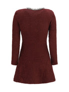 Self-Portrait Textured knit mini Dress with statement buttons - Burgundy