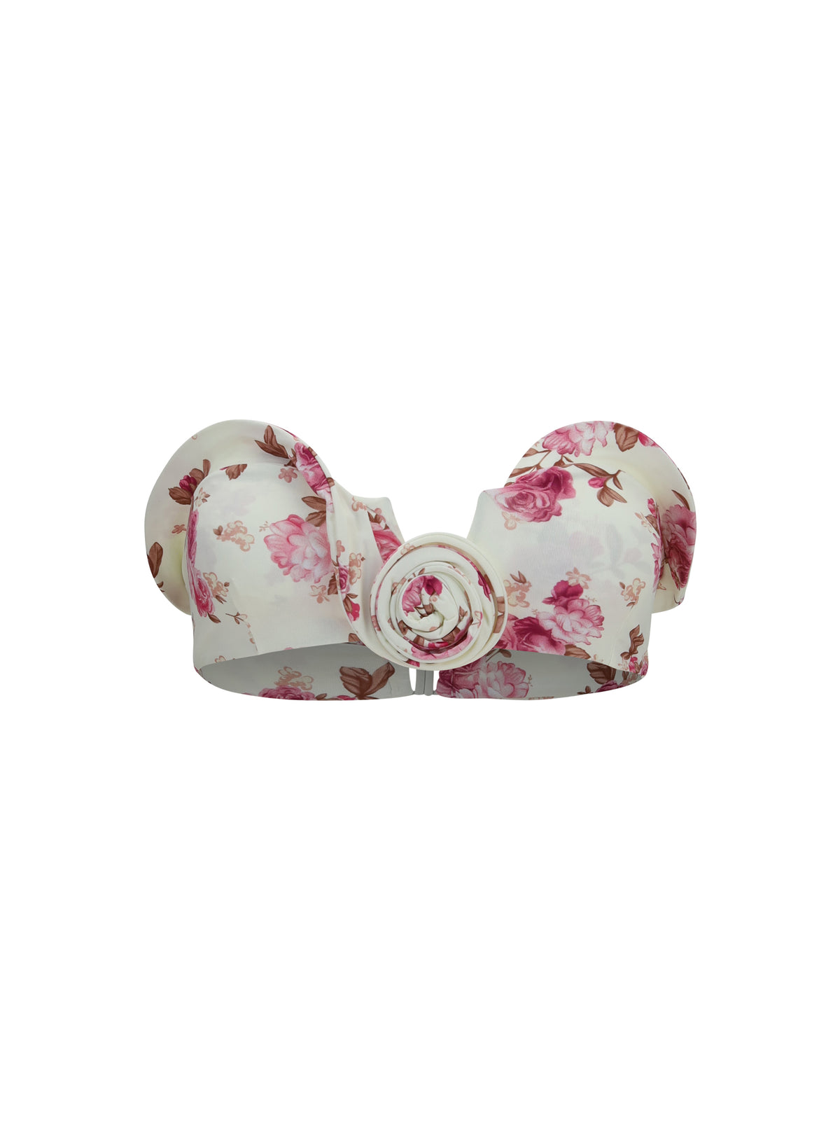 Magda Butrym Sculptural floral-print bandeau Swim Top - Cream