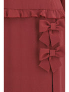 Alessandra Rich Silk polka-dot midi Dress with appliqué bows - Burgundy-White