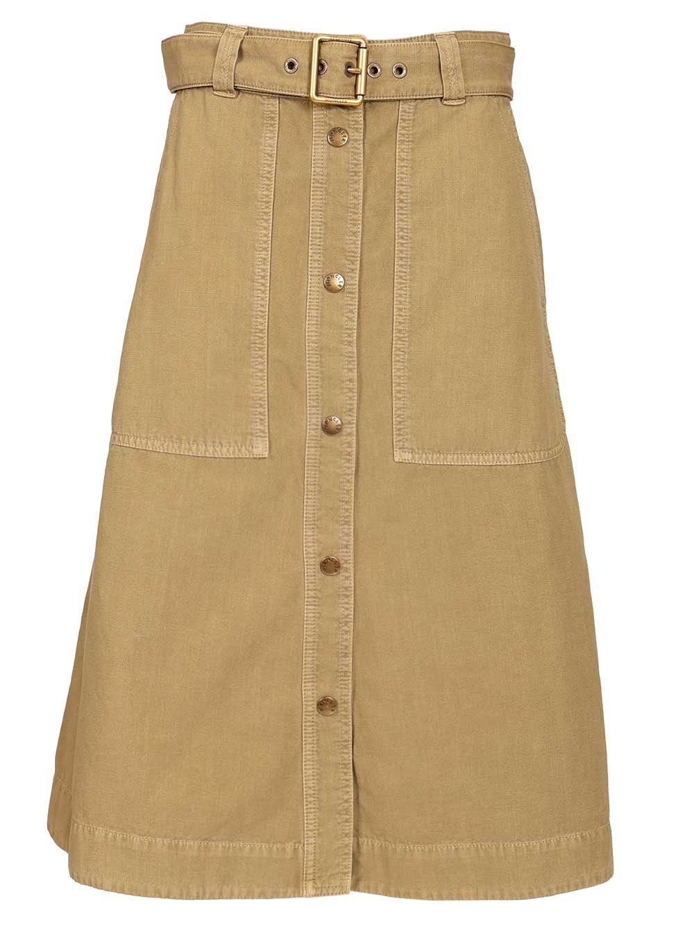 Moncler Cotton Midi Skirt With Belt - Beige