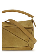Loewe Small Featherlight Puzzle suede Handbag - Ochre