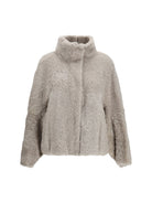 Brunello Cucinelli High-neck shearling Jacket - Stone