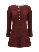 Self-Portrait Textured knit mini Dress with statement buttons - Burgundy