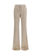 Saint Laurent Prince of Wales Houndstooth Wool Flared Pants - Beige Marron Marine