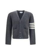 Thom Browne V-neck Sweater with Anchor embroidery on the back - Med Grey