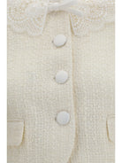 Self-Portrait Bouclé Jacket with lace collar - Cream