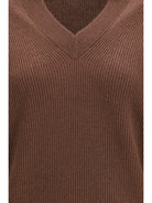 Brunello Cucinelli V-neck Sweater - Cioccolato+Tabacco Dark