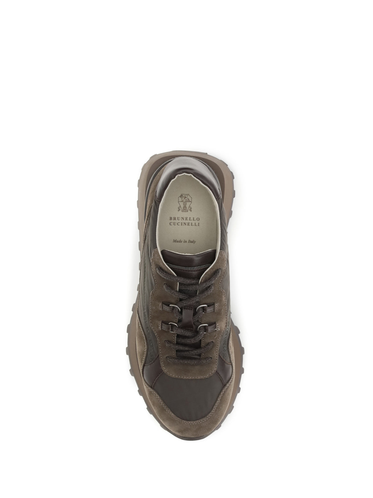 Brunello Cucinelli Suede and techno cotton Sneakers with Shiny Detail - Peat