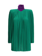 Valentino Pleated Georgette Top - Antic Green/Purple Orchid