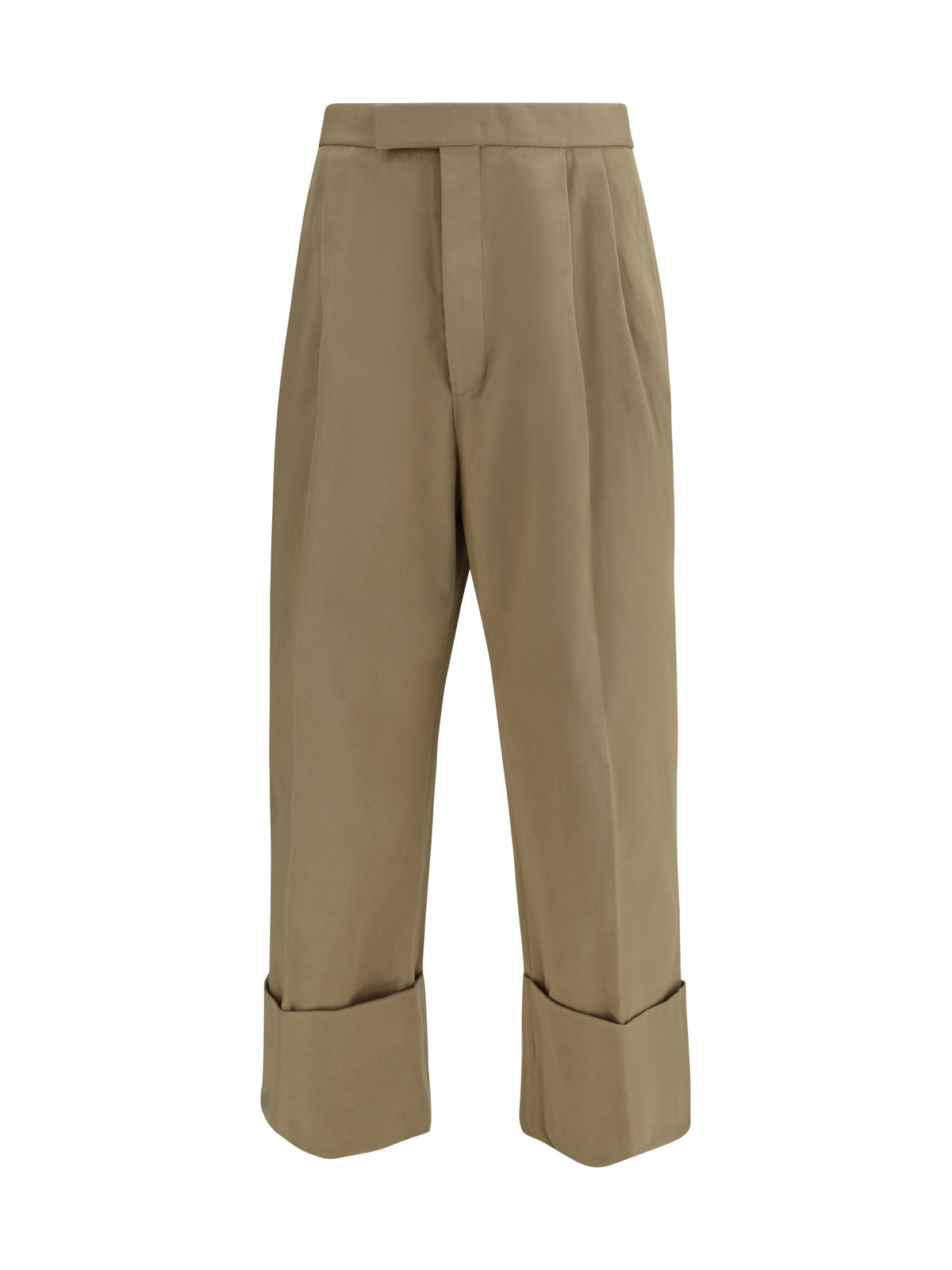 Thom Browne Cotton gabardine Pants with double pleats - Khaki