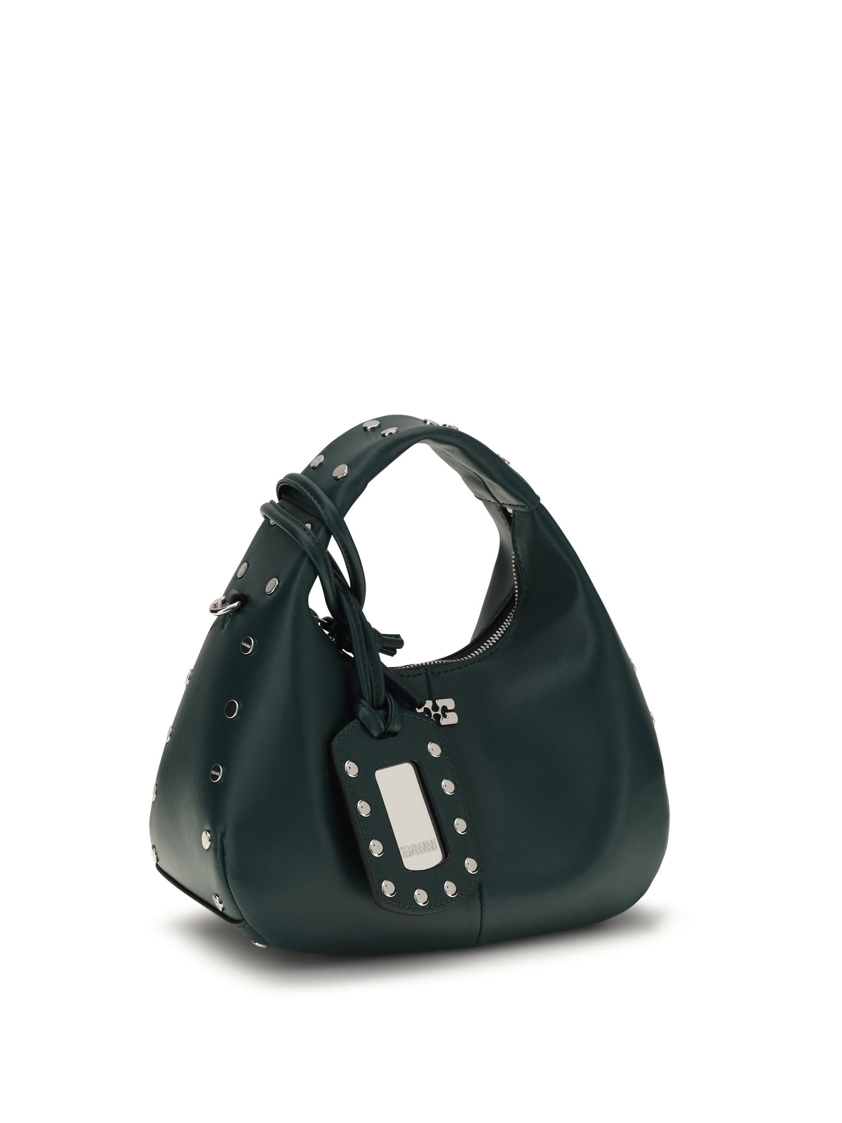 Ganni Mini studded Hobo Handbag - Dark Green