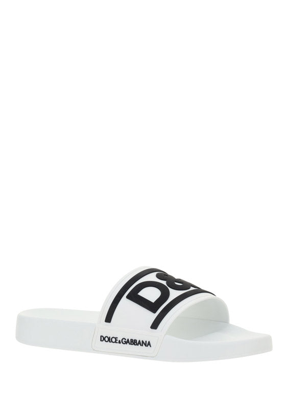Dolce & Gabbana Logo Slide Sandals - White/Black