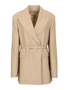 Sportmax Long Double-Breasted Wool Blazer - Beige