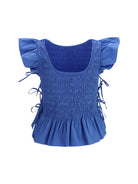 Ganni Ruched cotton Top with side bows - Marina