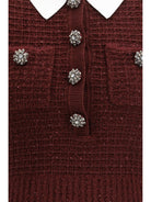 Self-Portrait Knit midi Dress with statement buttons - Burgundy
